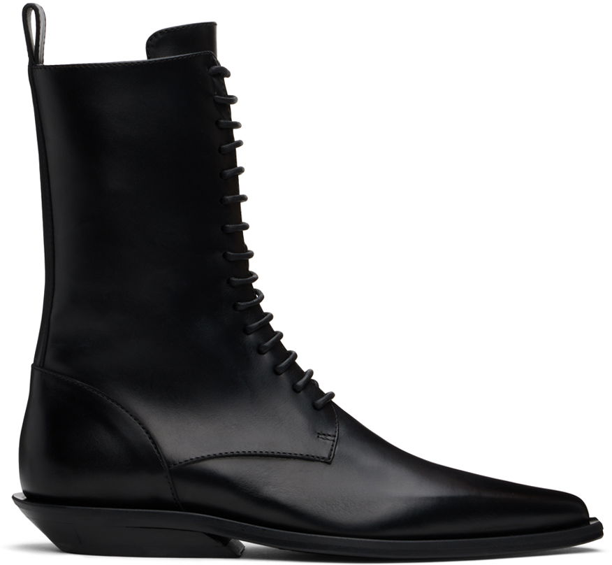 Kläder Ann Demeulemeester Ann Demeulemeester Ise Pointy Micro Heel Lace-Up Boots Svart | 2402-W-A12-LT131-099, 0