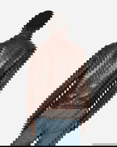 Jacka Acne Studios Leather Jacket Brown Brun | B70138- 700, 3