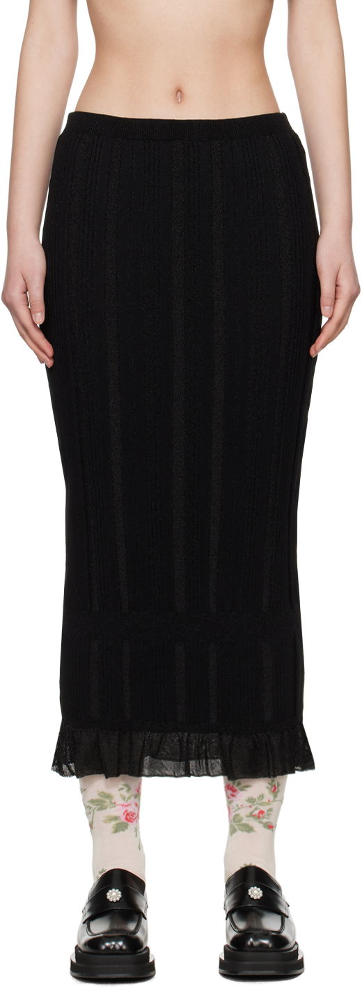 Kjol Simone Rocha Simone Rocha Skinny Rib Frill Midi Skirt Svart | HMK35 0624