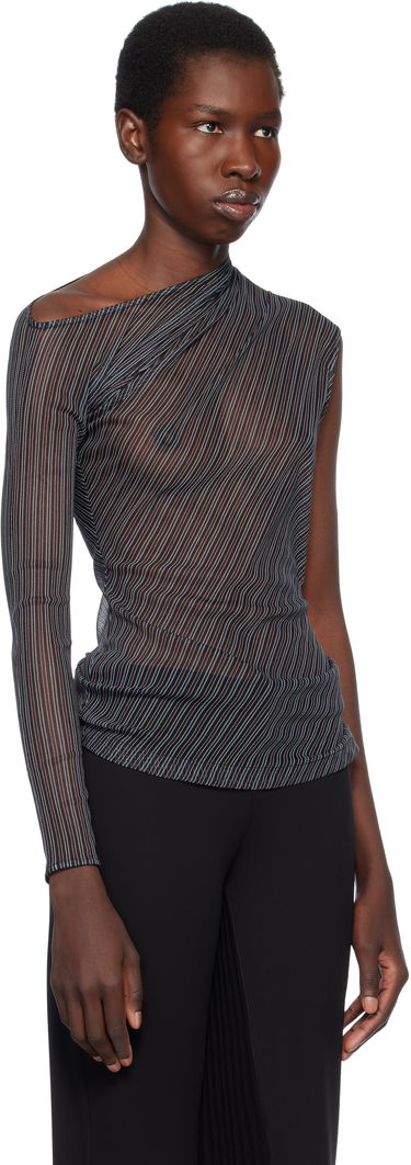 T-shirt Courrèges Courrèges Asymmetric Striped Mesh Top Svart | 125JTO387PR0099, 1