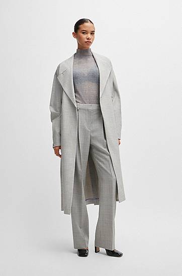 Byxor BOSS Glen-check Virgin Wool Straight-Fit Trousers Grå | 50525277, 1