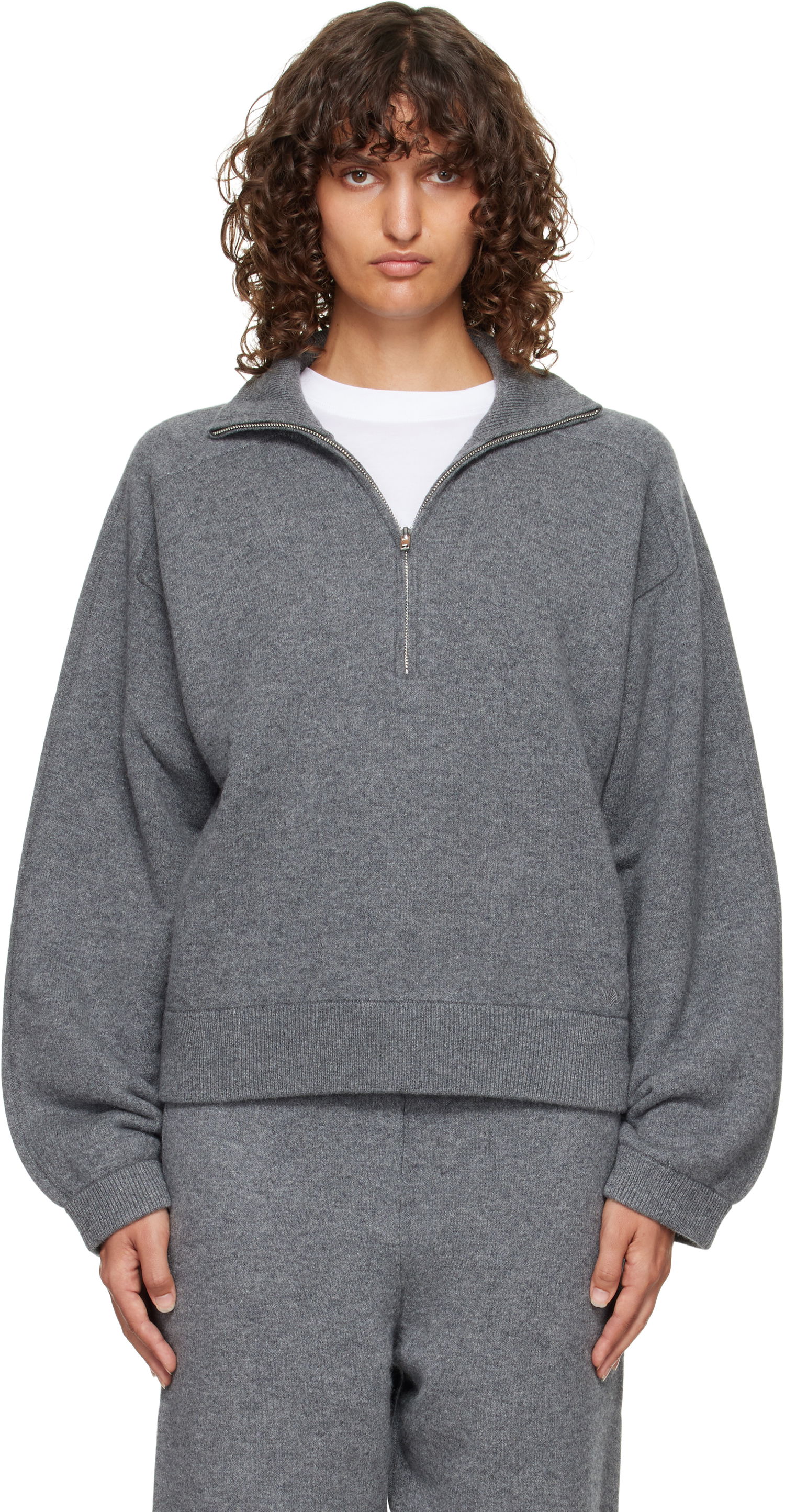 Sweater Loulou de Saison Loulou de Saison Cashmere Quarter-Zip Sweater Grå | DRIES, 0