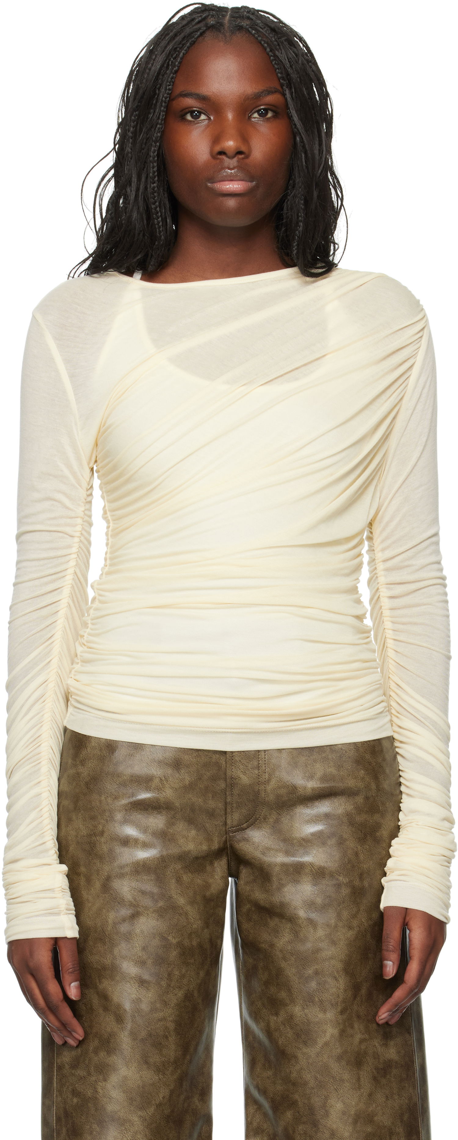 T-shirt AGOLDE Twist Long Sleeve T-Shirt Beige | A7317-1618, 0