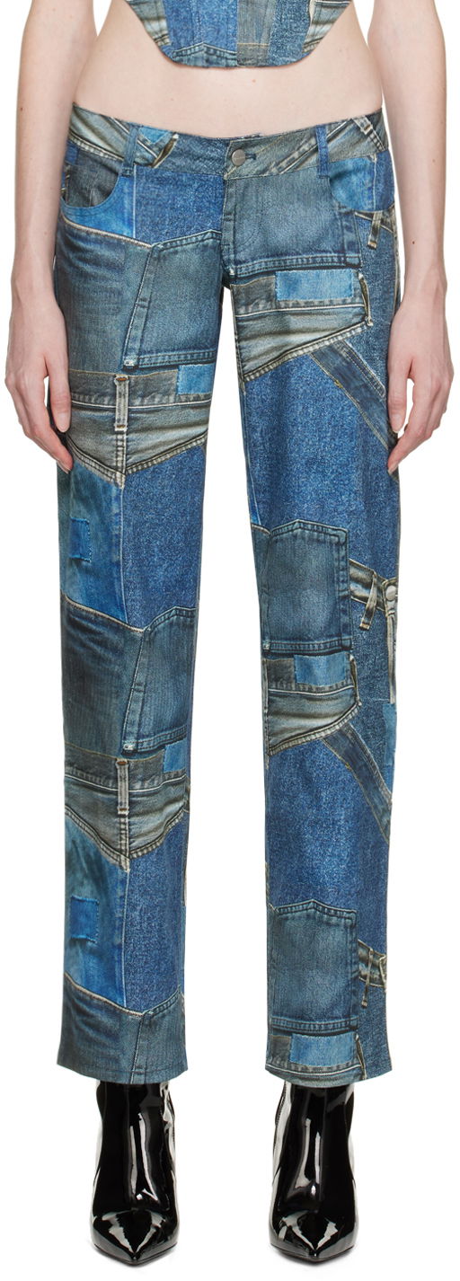 Jeans Miaou Miaou Atlas Patchwork Printed Trousers Blå | 1023SCDEN