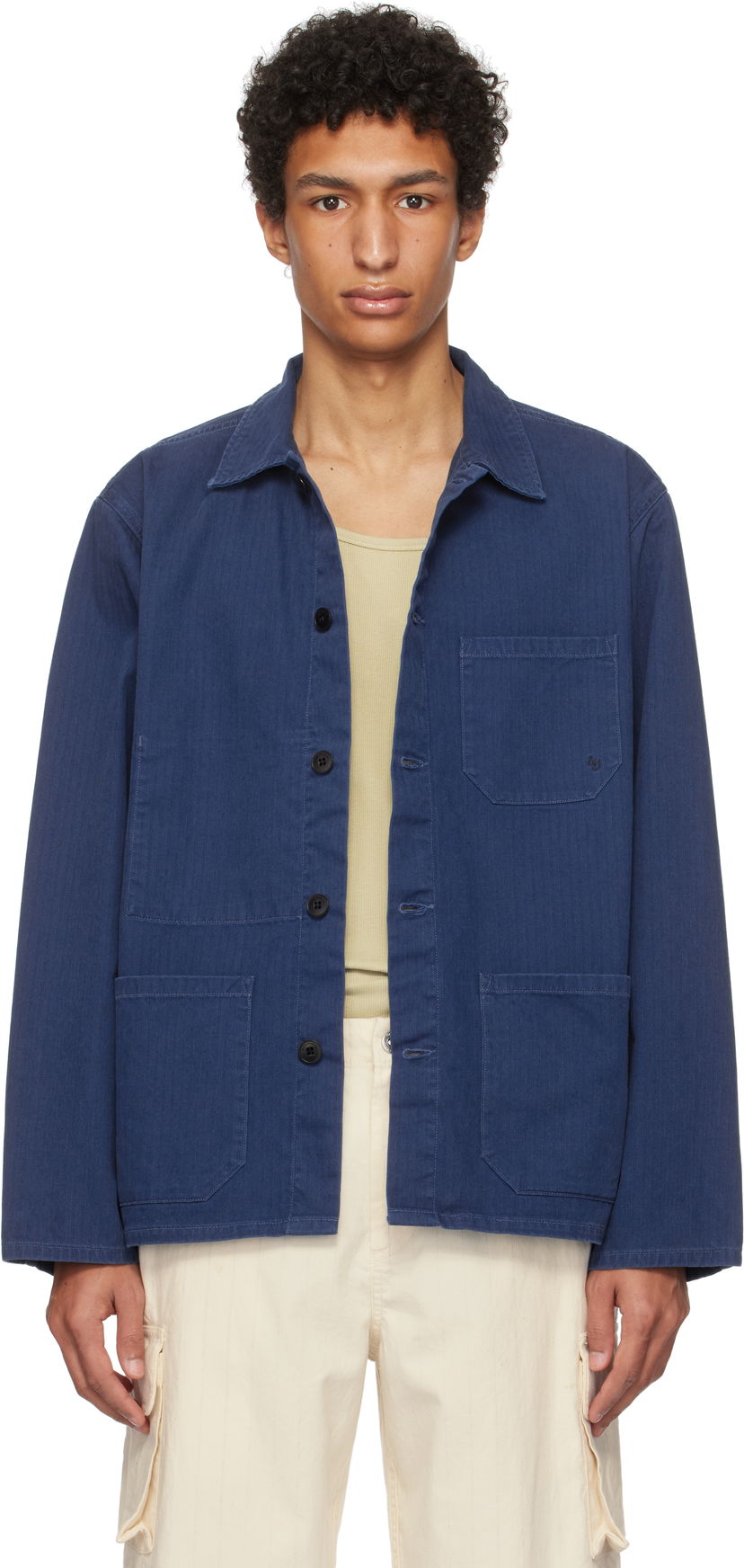 Skjorta Nudie Jeans Buddy Herringbone Chore Jacket Blå | 160881
