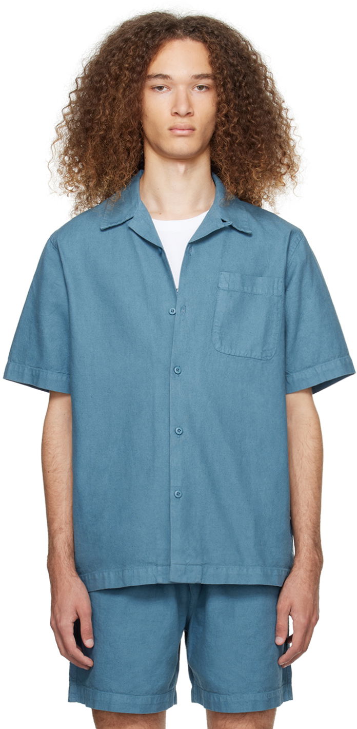 Skjorta Maharishi Open Spread Collar Shirt Blå | 5005