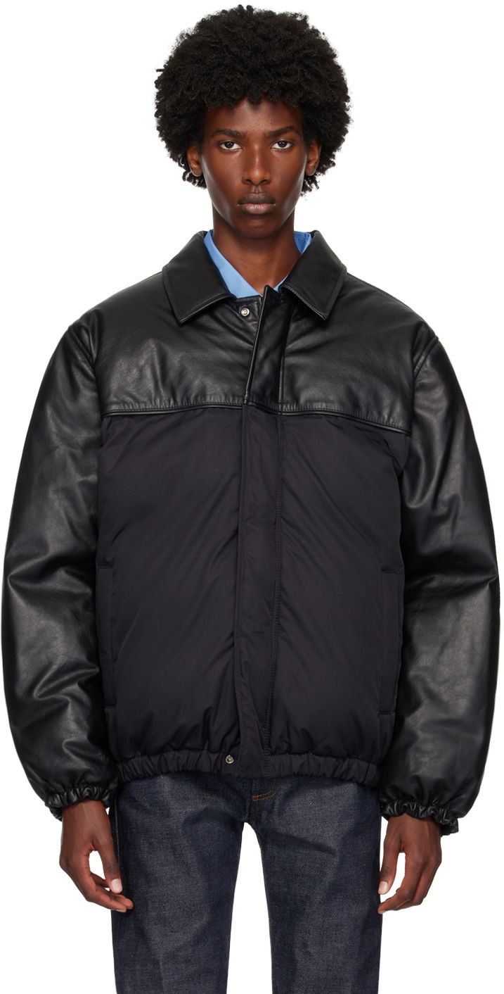 Bomberjacka CALVIN KLEIN Black Paneled Leather Down Bomber Jacket Svart | 81EM574
