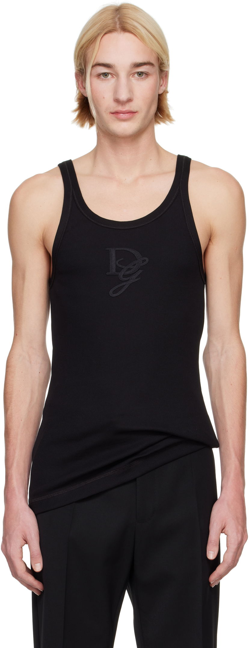 Linne Dolce & Gabbana Logo Patch Tank Top Svart | G8PA8ZG7N4G