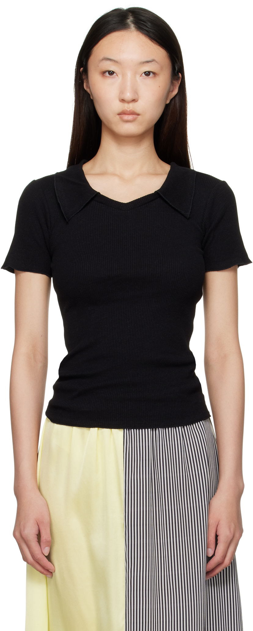 T-shirt Baserange Baserange Iso Ribbed Collar T-Shirt Svart | TTIT-RCR-AU25
