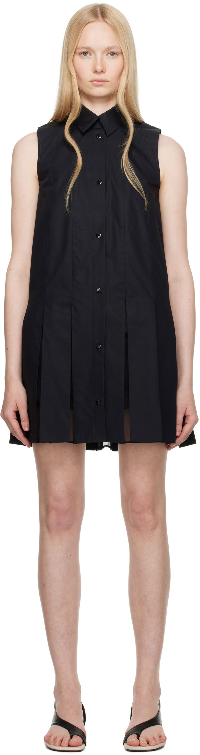 Klä Moncler Moncler Cotton & Silk Pleated Shirt Dress Svart | K10932G00011597LQ