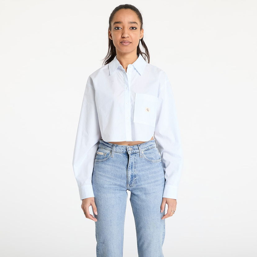 Skjorta CALVIN KLEIN Calvin Klein Jeans Woven Label Cropped Shirt Blå | J20J225078 0A8