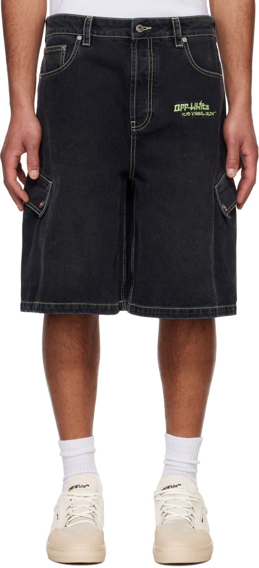 Shorts Off-White Off-White Safari Cargo Denim Shorts Svart | OMYC024S25DEN0021350