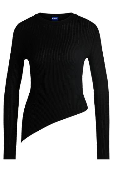 Sweater BOSS HUGO Sheer-Ribbing Asymmetrical Hem Sweater Svart | 50532240