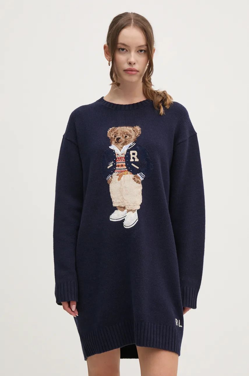 Klä Polo by Ralph Lauren Mini Oversized Sweater Dress Blå | 211941576, 1