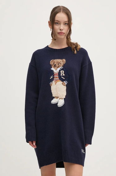Klä Polo by Ralph Lauren Mini Oversized Sweater Dress Blå | 211941576, 1