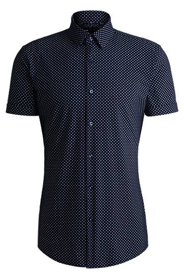 Skjorta BOSS Slim Fit Performance-Stretch Printed Jersey Shirt Mörkblå | 50539369