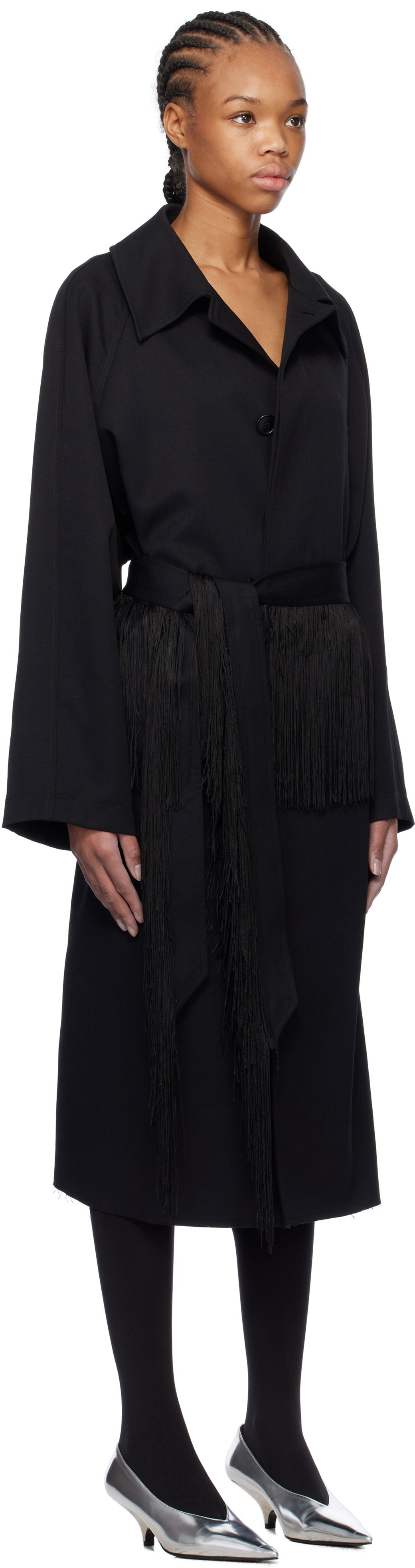Rockar Maison Margiela MM6 Maison Margiela Wool Gabardine Trench Coat with Fringed Belt Svart | S52AH0079 S78542, 1