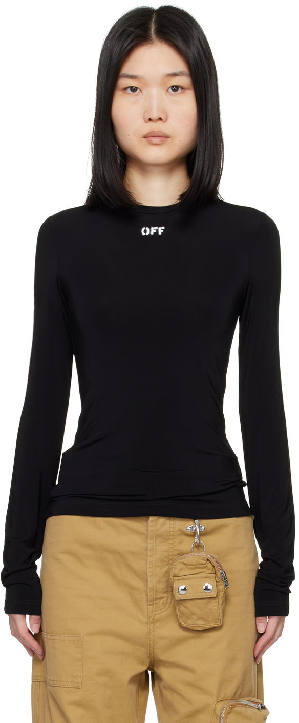 T-shirt Off-White Black Off Stamp Second Skin Long Sleeve T-Shirt Svart | OWAD136C99JER0041001