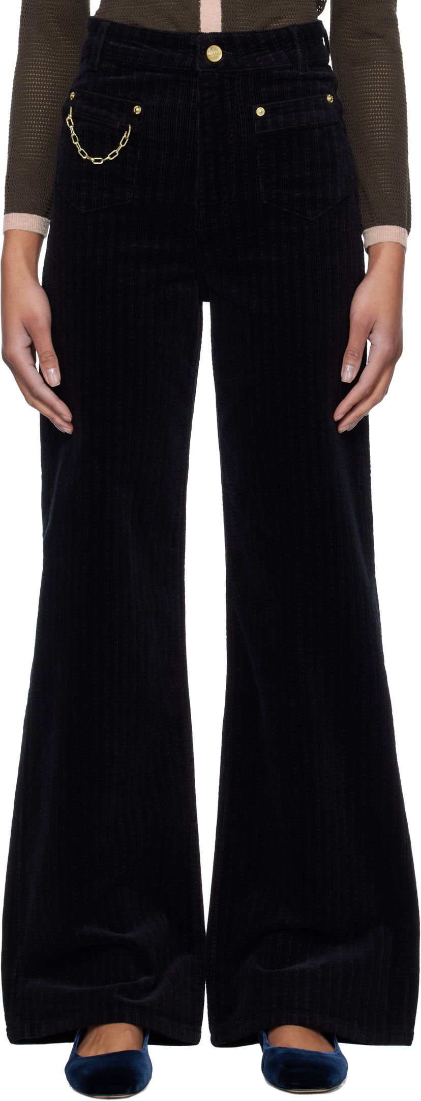 Byxor GANNI GANNI Magny Corduroy Flare Pants Svart | W0160