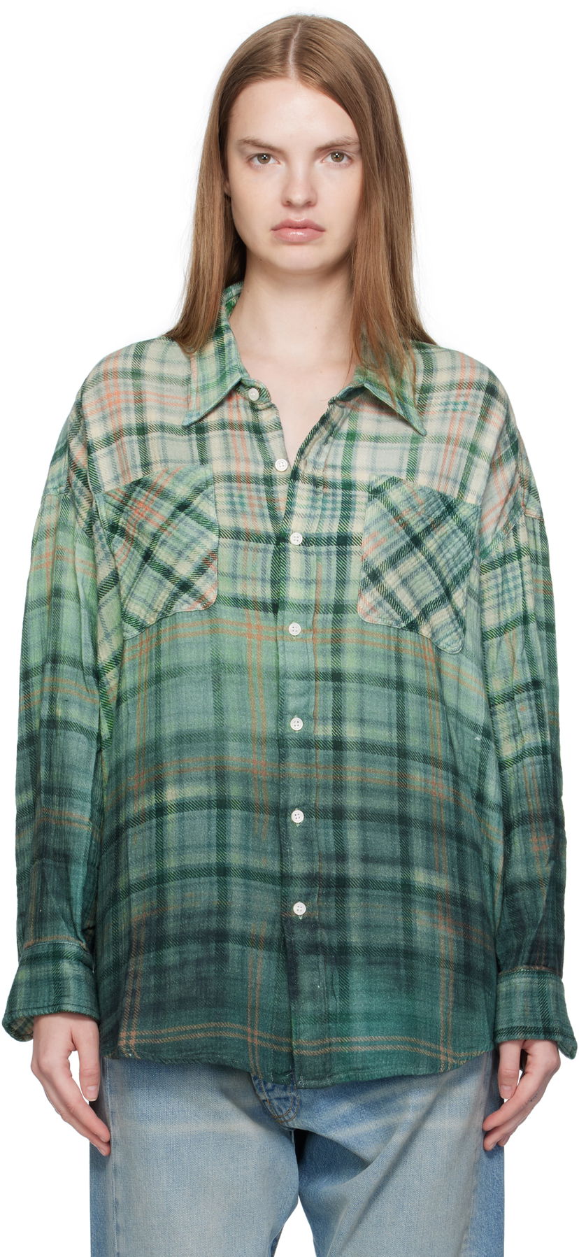Skjorta R13 R13 Drop Neck Plaid Work Shirt Grön | R13WR015-R556B