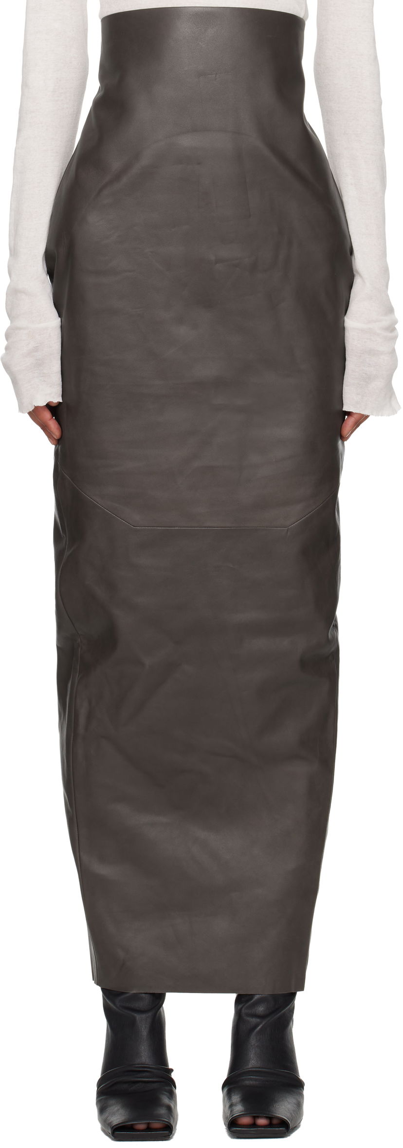 Kjol Rick Owens Rick Owens Concordians Pillar Leather Maxi Skirt Grå | RP02E4344 LBY