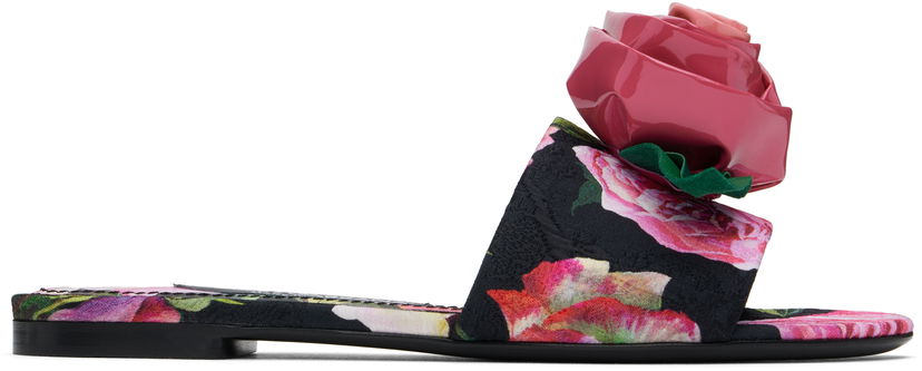 Skovård Dolce & Gabbana Dolce&Gabbana Rose Print Brocade Slide Sandals Flerfärgad | CQ0634 A6N91