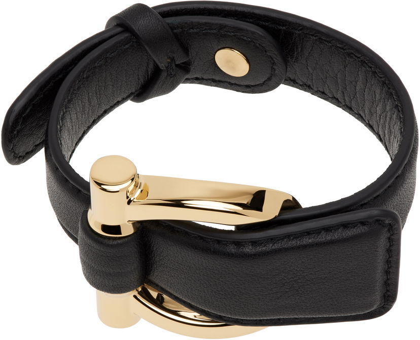 Armband FERRAGAMO Salvatore Ferragamo Gancini Leather Bracelet Svart | 780852