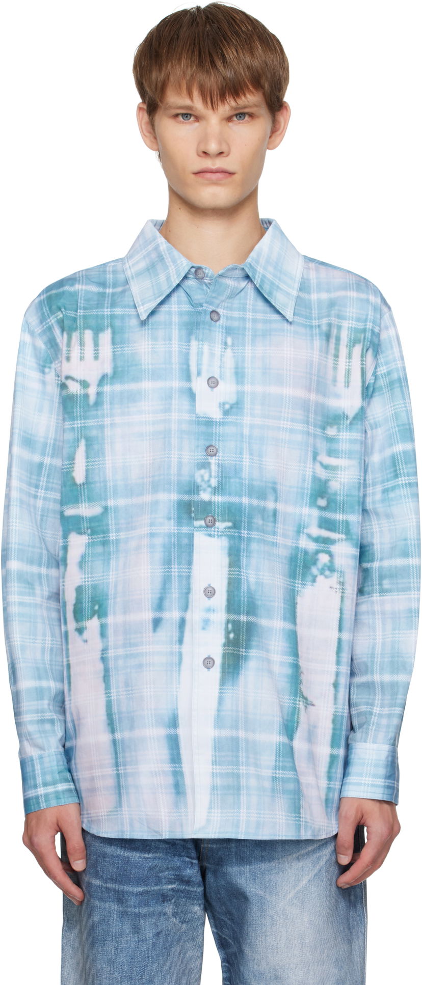 Skjorta Andersson Bell Andersson Bell Trompe L'oeil Printed Check Shirt Blå | atb1340m