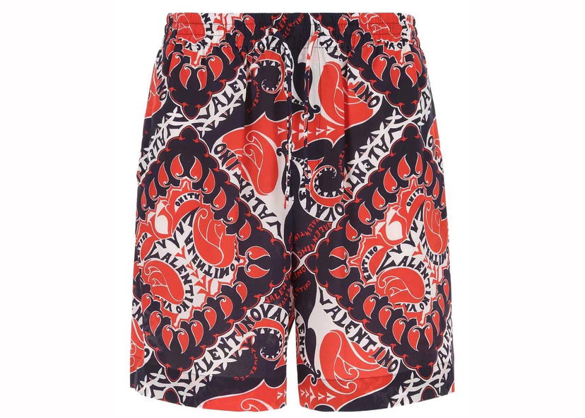 Shorts Valentino Bandana Drawsting Logo Bermuda Shorts Red Flerfärgad | 1V3RDC608KW 7QC