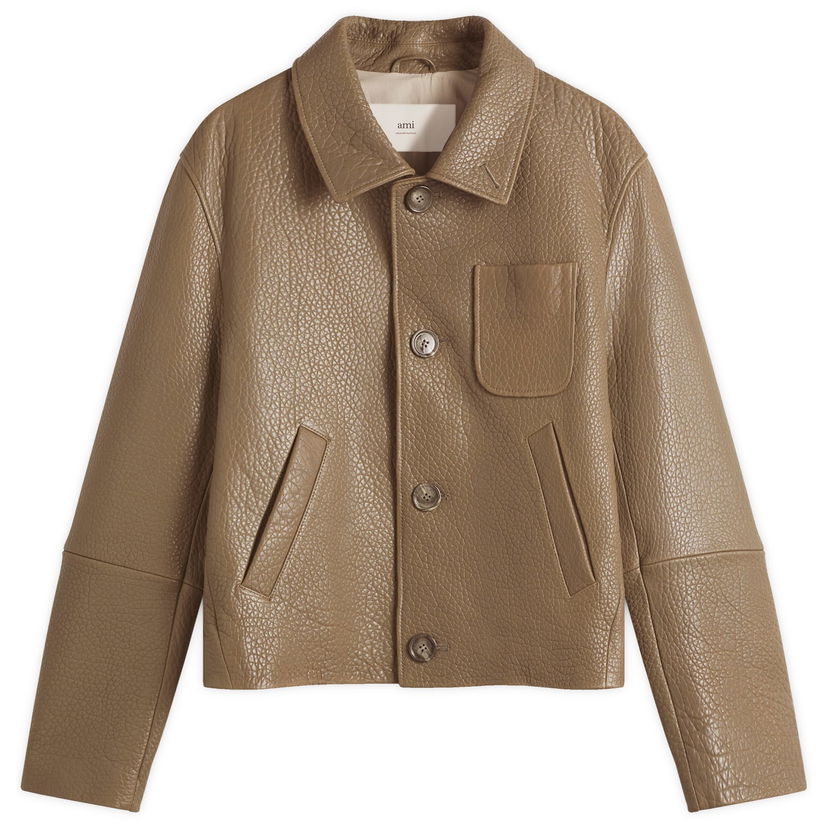 Jacka AMI AMI Paris Men's Leather Jacket Brun | UJK270-LH0050-0953