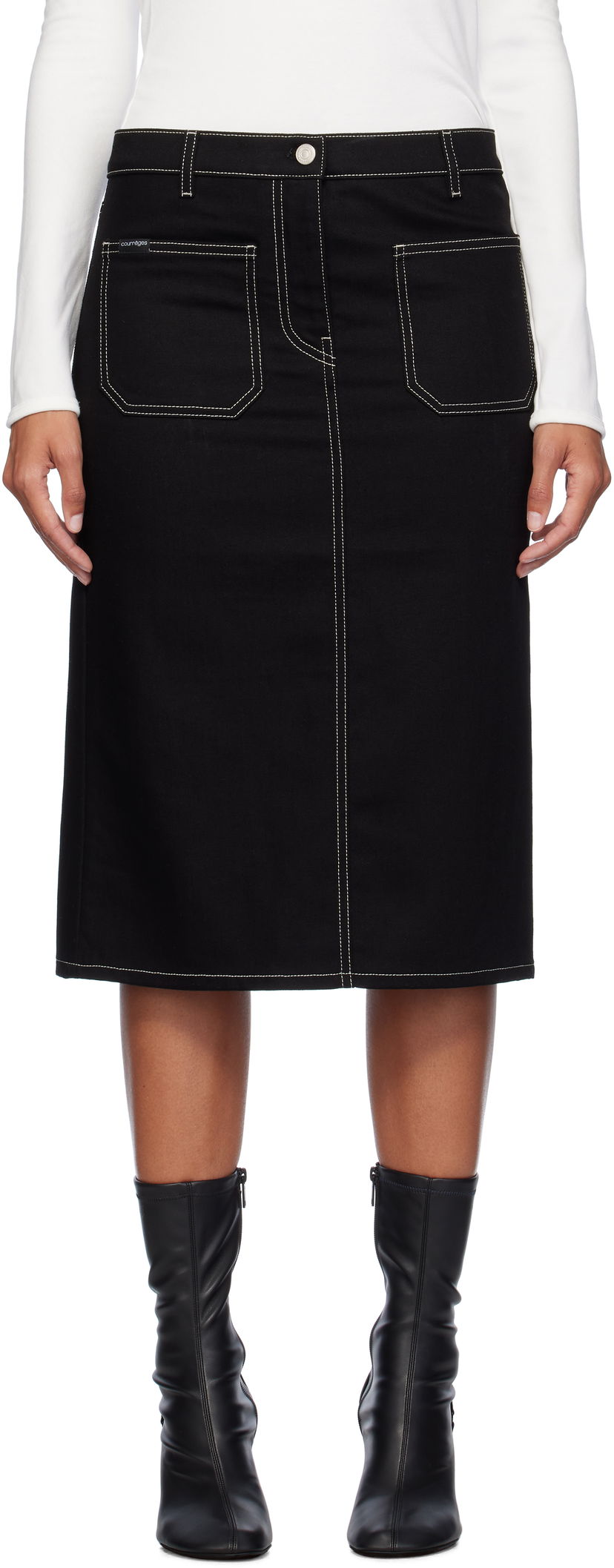 Kjol Courrèges Two-Pocket Denim Midi Skirt Svart | 324DJU183DE0020