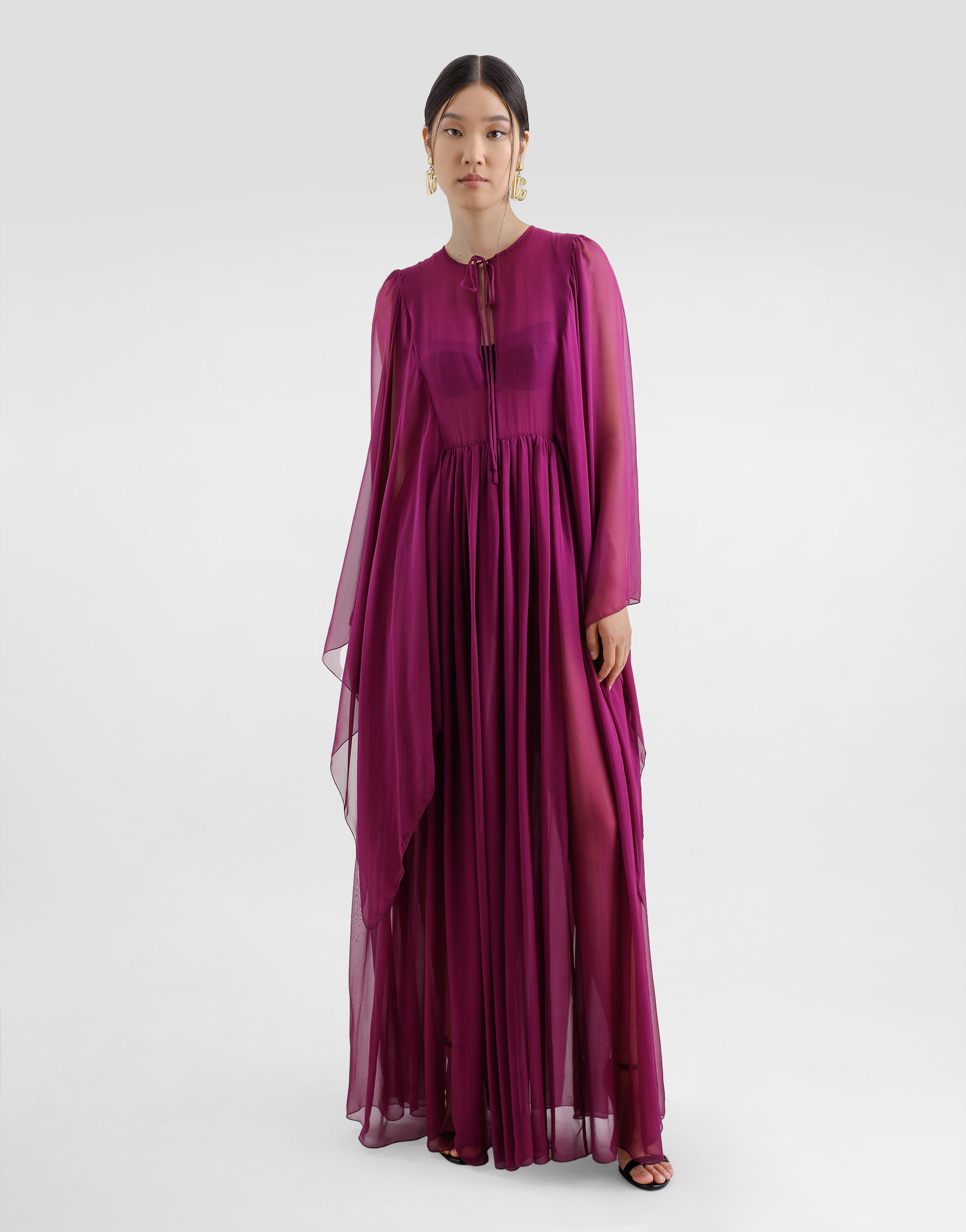 Klä Dolce & Gabbana Dolce & Gabbana Silk Chiffon Caftan Dress with Drawstring Purpur | F6TLZTFU1ATFA130, 1