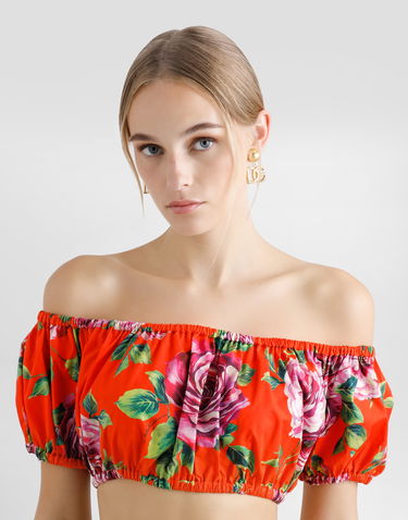 Crop top Dolce & Gabbana Dolce & Gabbana Rose-Print Bardot Top Orange | F755RTHS5TIHO5JA, 3