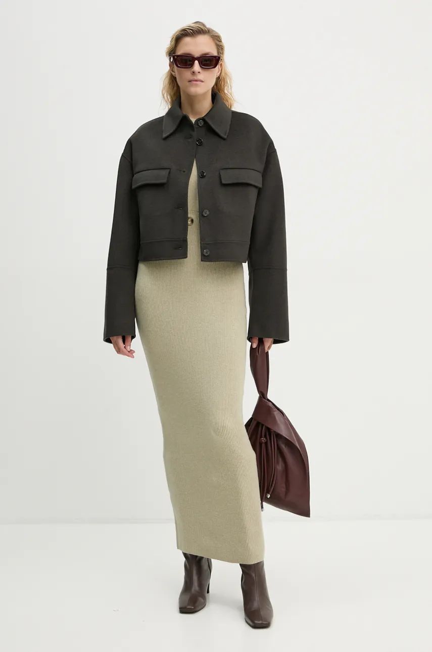 Jacka Nanushka Oversized Cropped Wool Jacket Grön | NW24PFSG27197, 1
