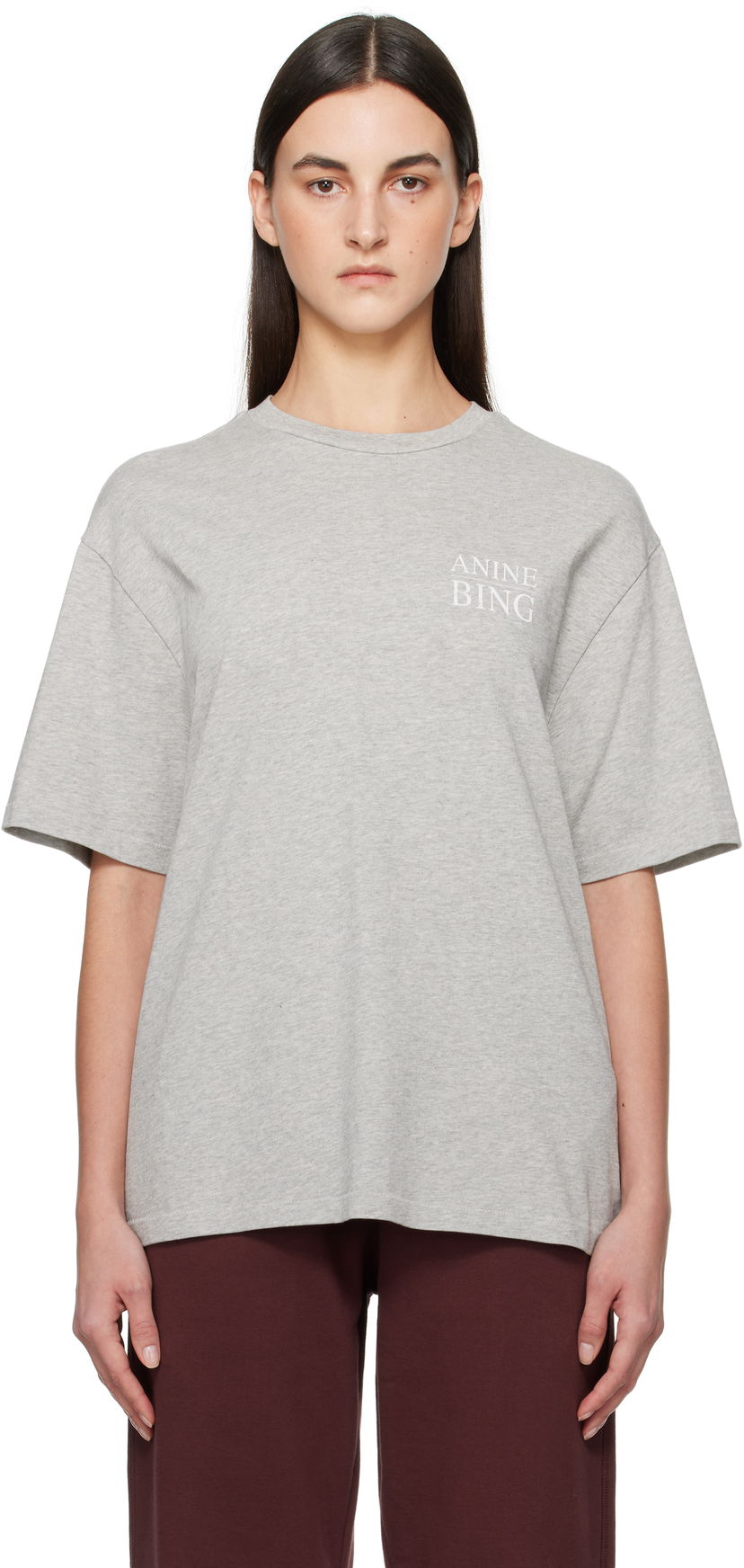 T-shirt Anine Bing Anine Bing Myers Serif T-Shirt Grå | A-08-10522-WAGR1