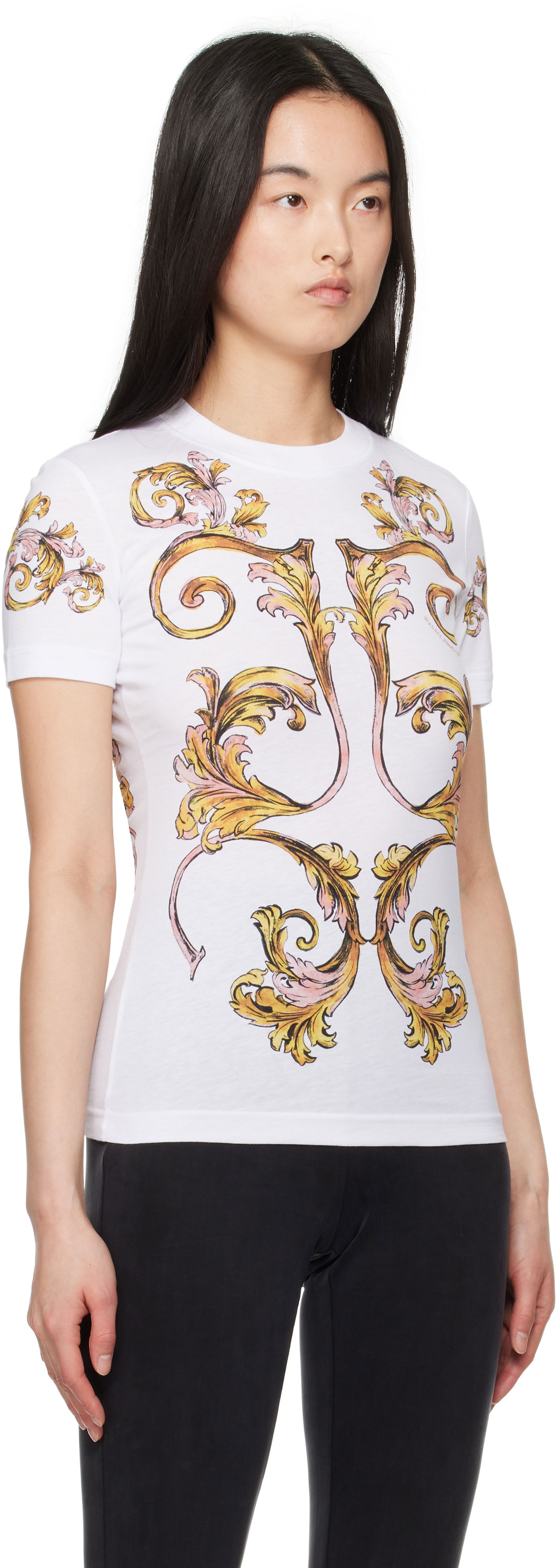 T-shirt Versace Versace Jeans Couture Outline Barocco T-Shirt Vit | E78HAH6P8_EJS472, 1