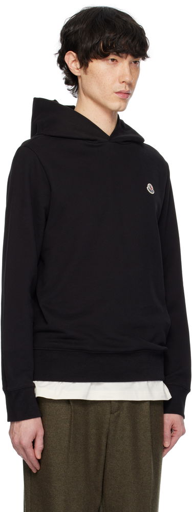 Sweatshirt Moncler Moncler Cotton Logo Patch Hoodie Svart | K10918G0003589AUJ, 1