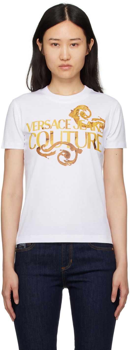 T-shirt Versace Printed T-Shirt Vit | E76HAHG00_ECJ00G