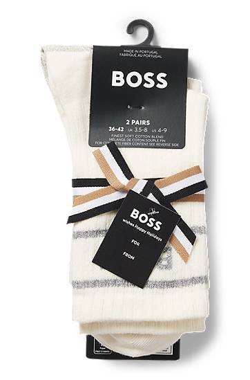 Strumpor BOSS Two-pack Ribbed Crew Socks with Sparkly Logos and Trim Vit | 50546426, 1