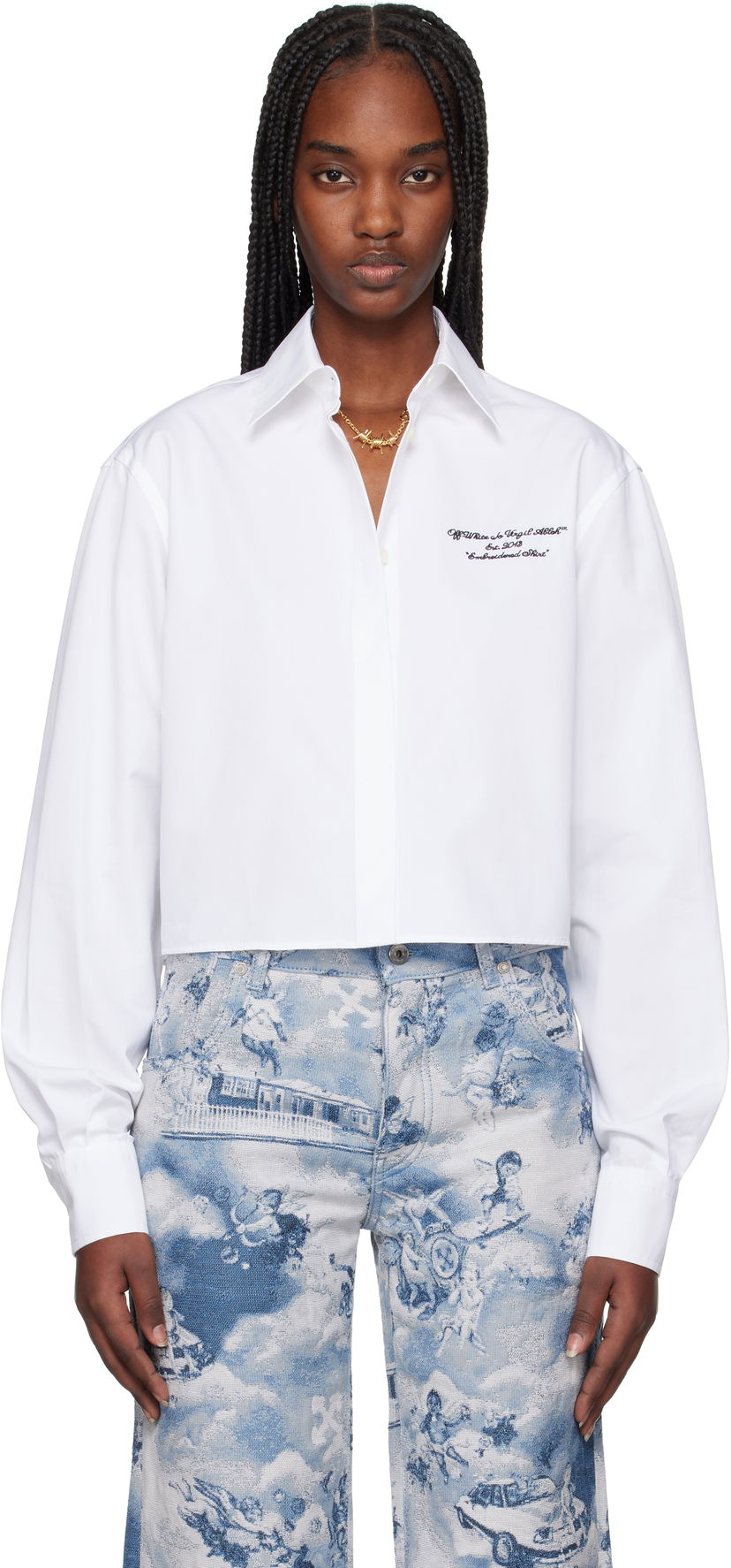Skjorta Off-White Off-White Poplin Boxy Cropped Shirt Vit | OWGE02AS25FAB0010110