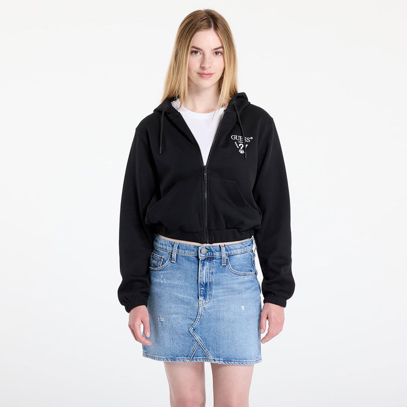 Sweatshirt GUESS GUESS Roberta Full Zip Crop Sweatshirt Svart | V5RQ20KC3D2-FJ8N