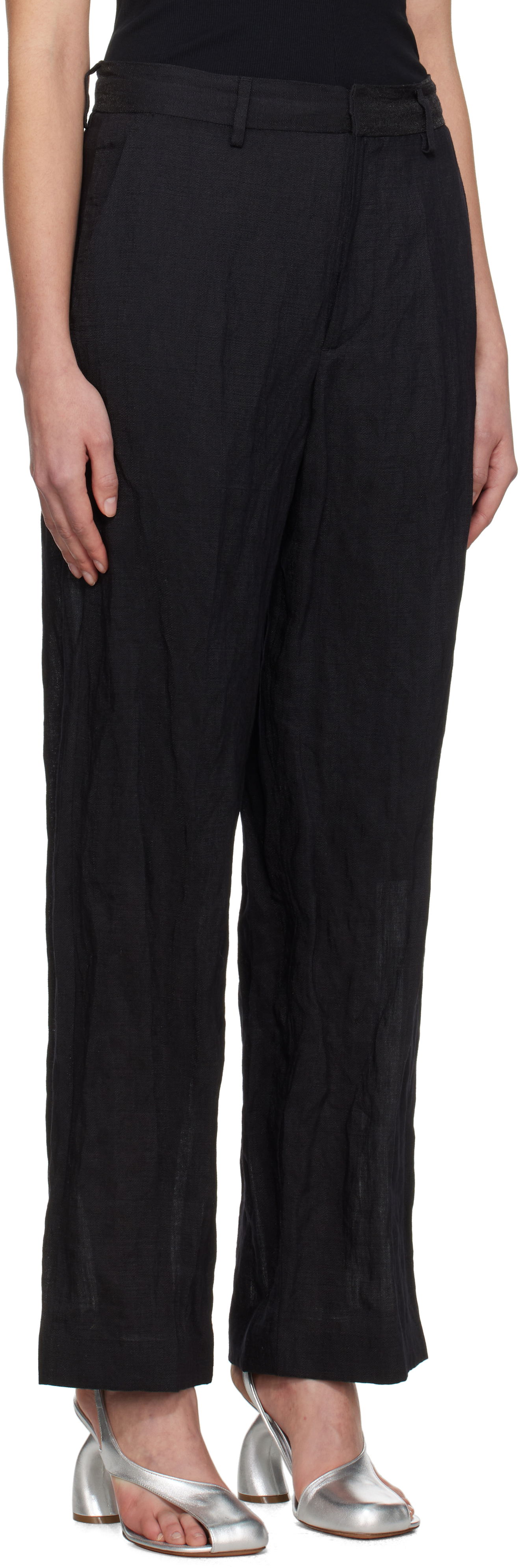 Byxor Maison Margiela MM6 Maison Margiela Crinkled Metallic Tailoring Trousers Svart | S52KA0521 M35253, 1