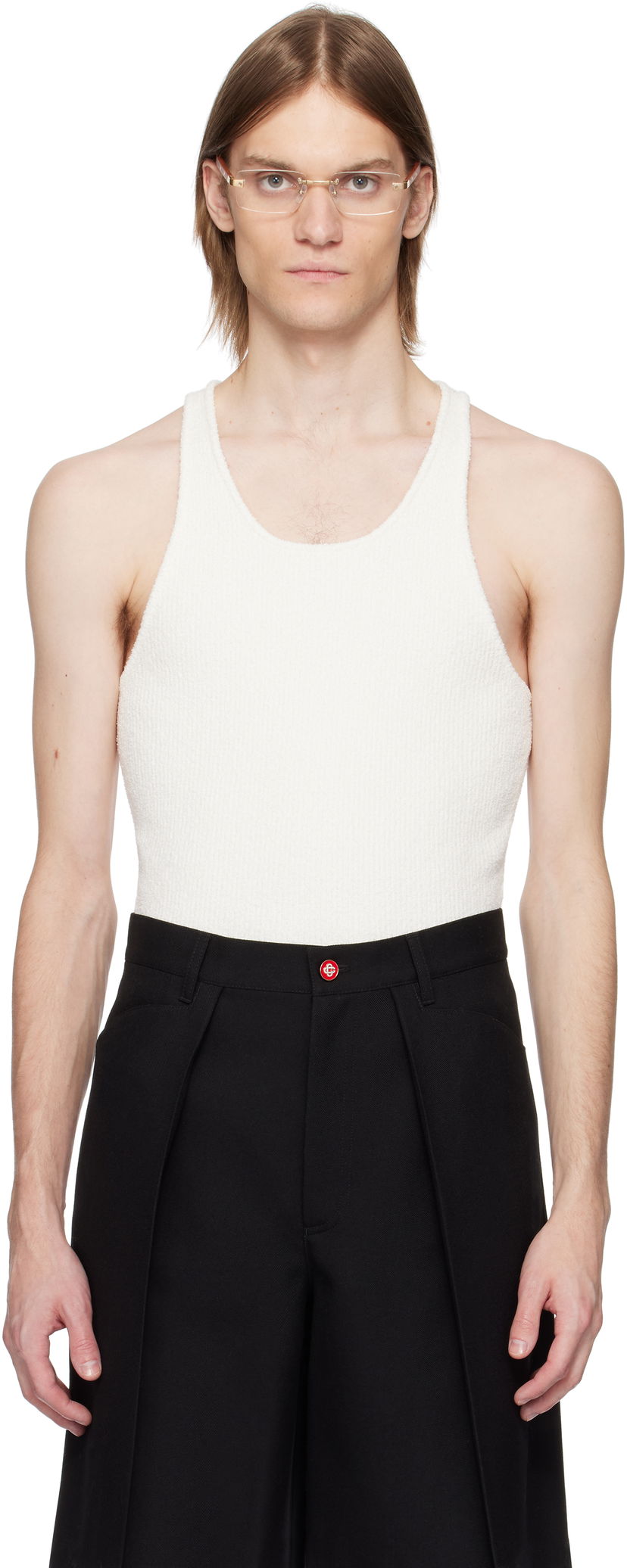 Linne Casablanca Casablanca Boucle Rib Tank Top Vit | MS25-KW-931-01