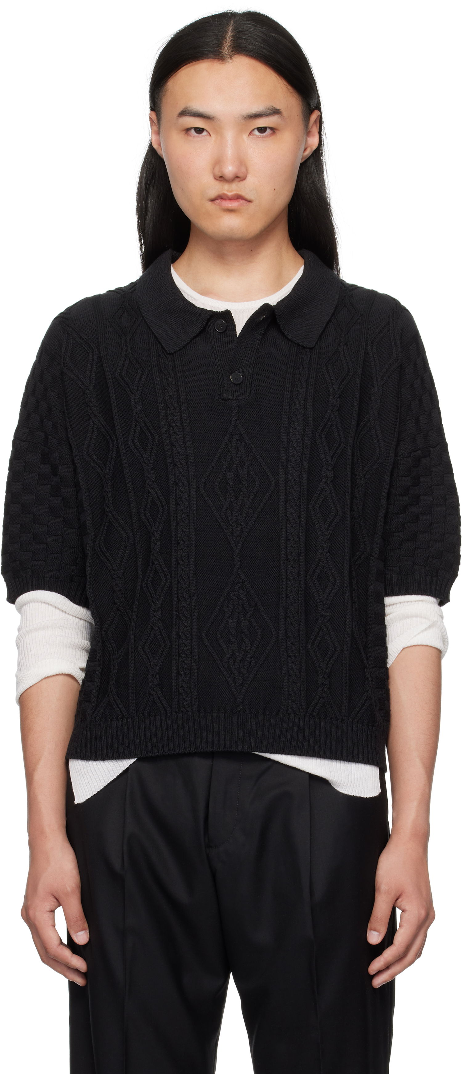 Polotröja Enfants Riches Déprimés Enfants Riches Déprimés Anthony Cable Knit Polo Svart | 080-239, 0