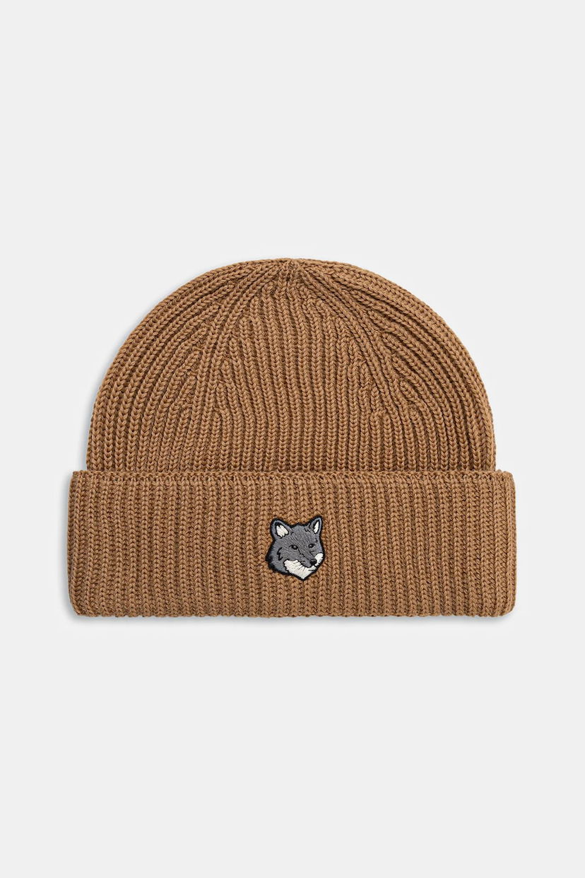 Mössa MAISON KITSUNÉ Ribbed Knit Fox Head Large Beanie Brun | PM06112KT1022