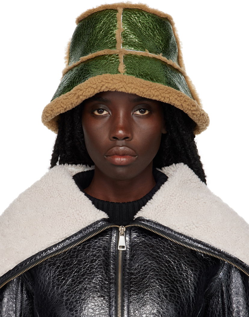 Hatt Jean Paul Gaultier Gaultier Laminated Faux-Shearling Bucket Hat Grön | 22/09-U-CC007-L500