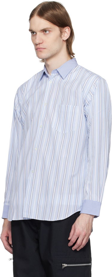 Skjorta Comme des Garçons Comme des Garçons Yarn Dyed Cotton Stripe Poplin Shirt Blå | FZ-B402-051, 3