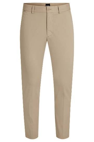 Byxor BOSS Slim-Fit Cotton-Blend Satin Trousers Beige | 50540650