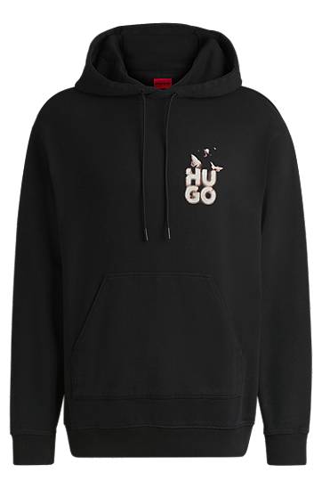 Sweatshirt BOSS Relaxed-fit Hoodie with Seasonal Artwork Svart | 50534047