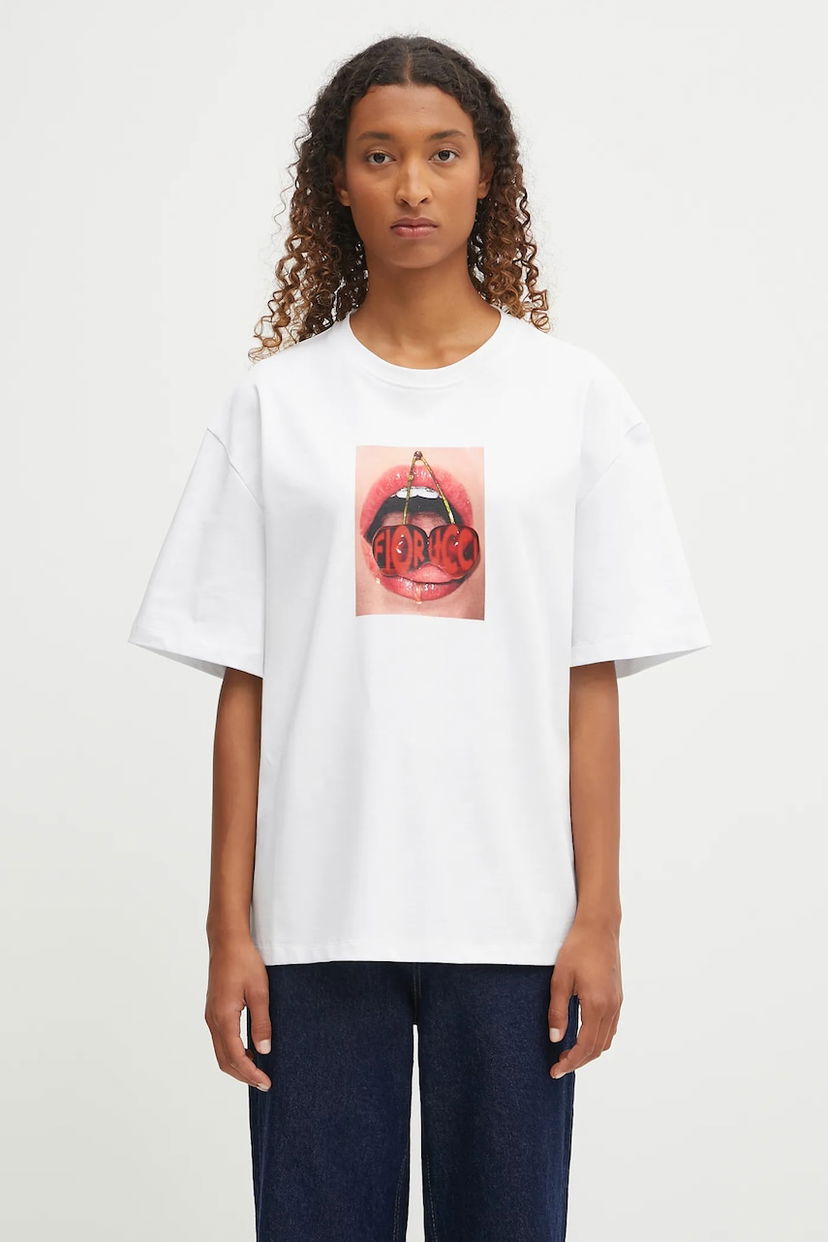T-shirt Fiorucci Fiorucci Cherry Mouth Print Boxy Fit T-Shirt Vit | W02FPTSH103CJ01WH03